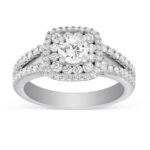 Double Halo Split Shank Engagement Ring in 14k White Gold - Image 2