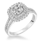 Double Halo Split Shank Engagement Ring in 14k White Gold