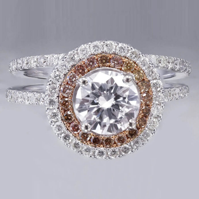 Double Halo Split Shank Engagement Ring in 14k White Gold - Image 3