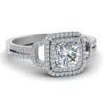 Double Halo Split Shank Engagement Ring in 14k White Gold - Image 5