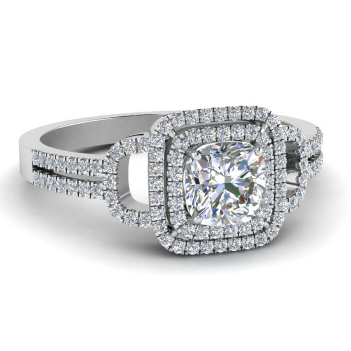 Double Halo Split Shank Engagement Ring in 14k White Gold - Image 5