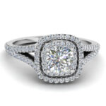 Double Halo Split Shank Engagement Ring in 14k White Gold - Image 6
