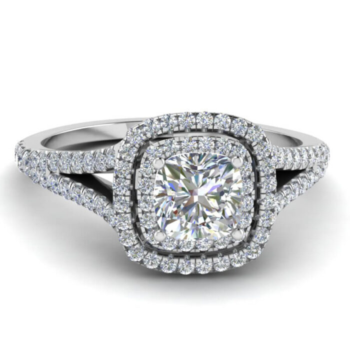 Double Halo Split Shank Engagement Ring in 14k White Gold - Image 6