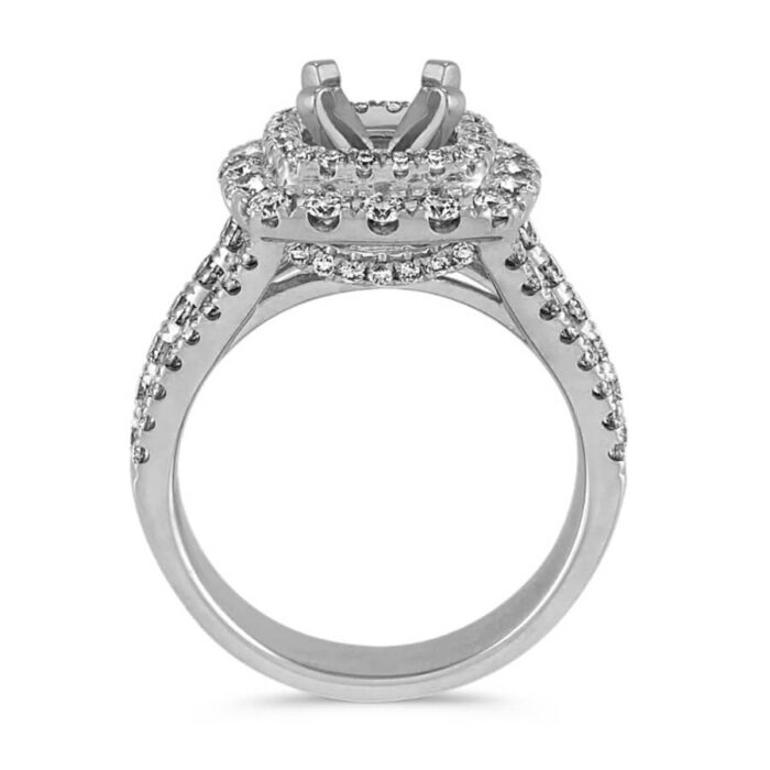 Double Halo Split Shank Engagement Ring in 14k White Gold - Image 3