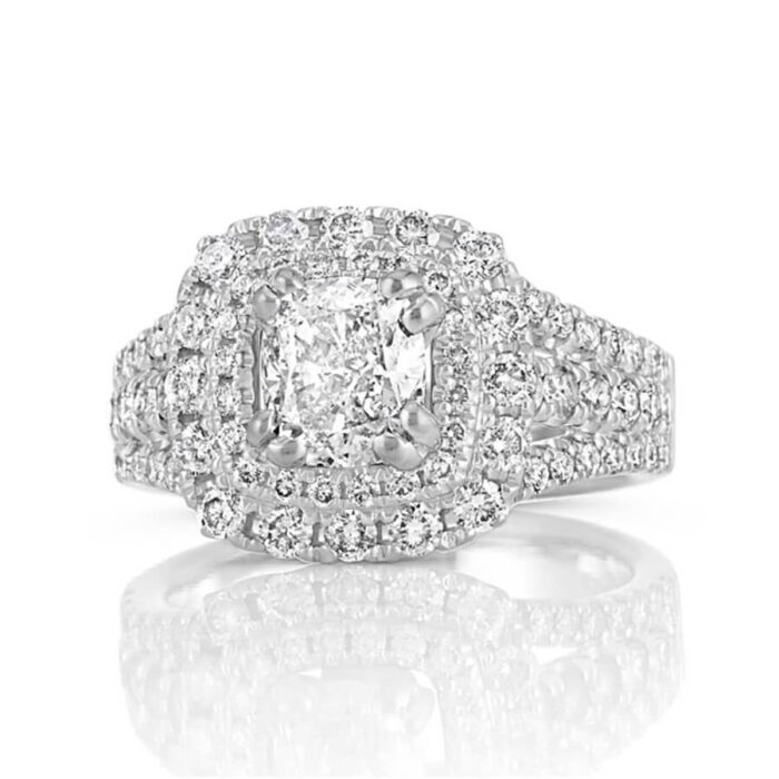 Double Halo Split Shank Engagement Ring in 14k White Gold - Image 5