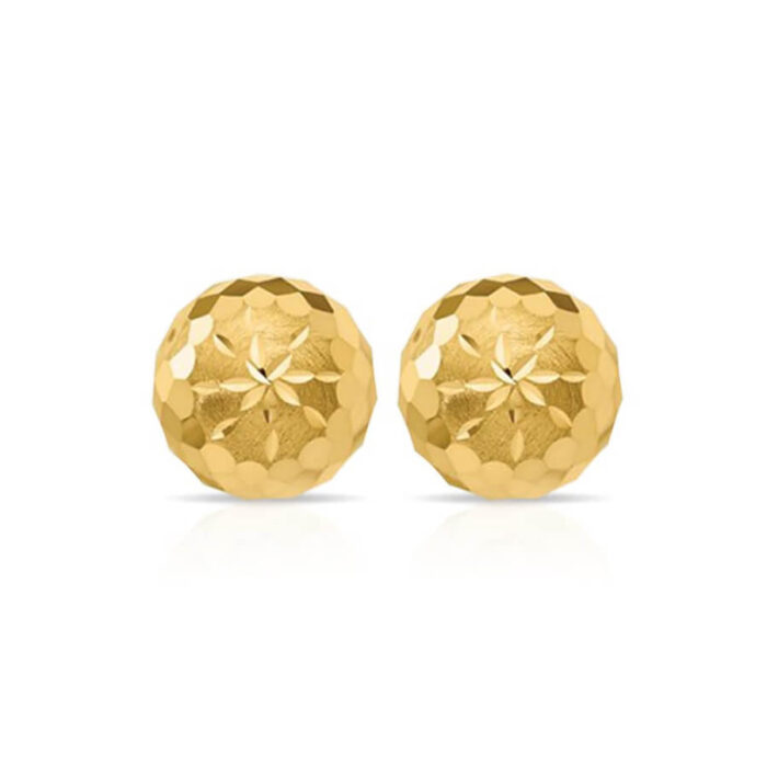 Diamond-Cut Ball Earrings 14K Yellow Gold - Image 2