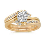 Swirl Round Natural Diamond Wedding Set in 14k Yellow Gold