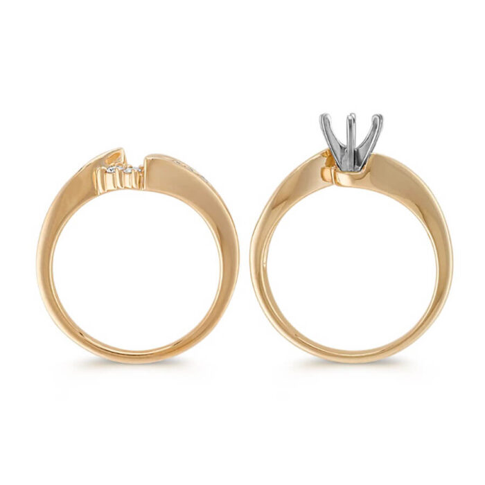 Swirl Round Natural Diamond Wedding Set in 14k Yellow Gold - Image 3