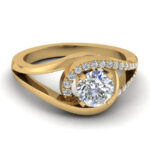 Swirl Round Natural Diamond Wedding Set in 14k Yellow Gold - Image 5