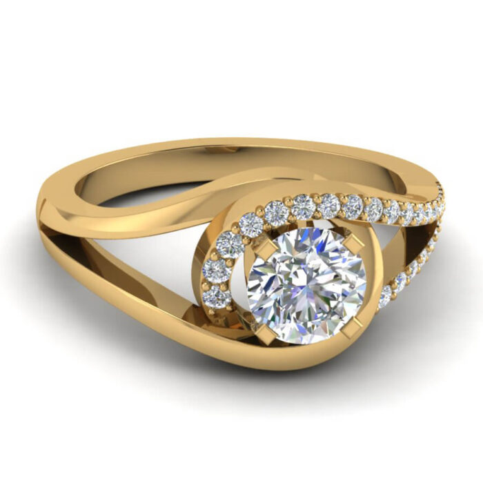 Swirl Round Natural Diamond Wedding Set in 14k Yellow Gold - Image 5