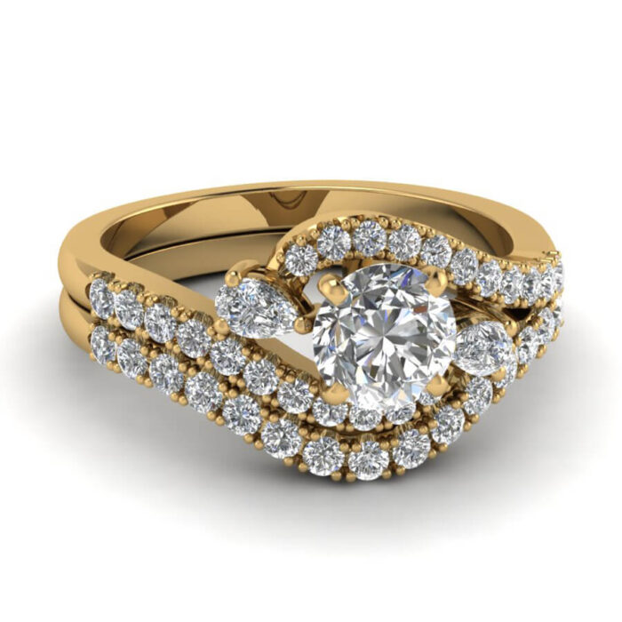 Swirl Round Natural Diamond Wedding Set in 14k Yellow Gold - Image 6