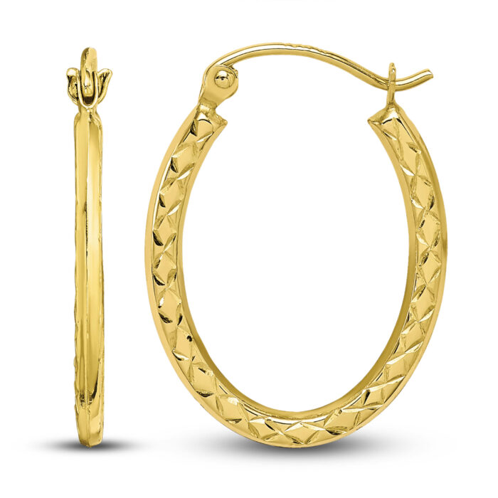 Hollow Oval Hoop Earrings 10K Yellow Gold - Image 2