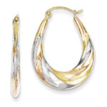 Hollow Oval Hoop Earrings 10K Yellow Gold - Image 3