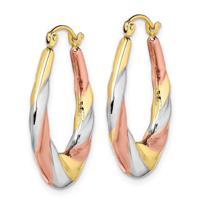 Hollow Oval Hoop Earrings 10K Yellow Gold - Image 4