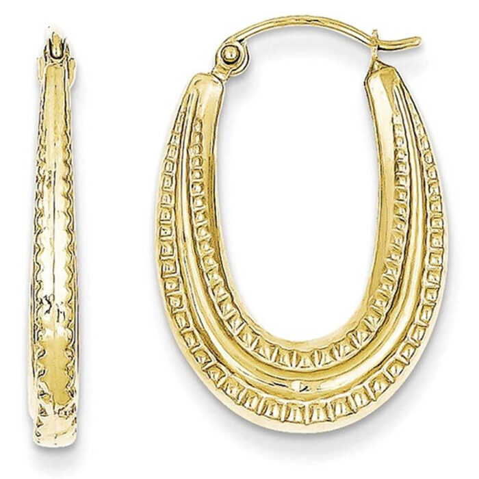 Hollow Oval Hoop Earrings 10K Yellow Gold - Image 5