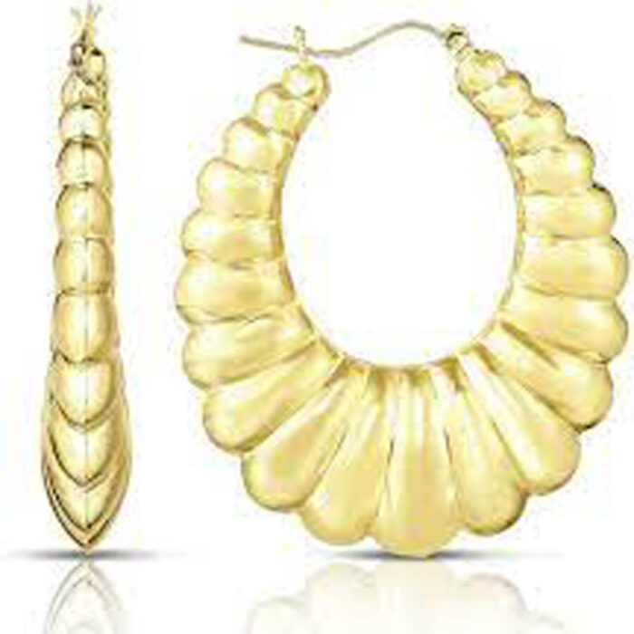 Hollow Oval Hoop Earrings 10K Yellow Gold - Image 6