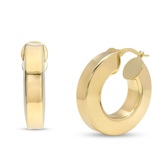 Hollow Oval Hoop Earrings 10K Yellow Gold - Image 7