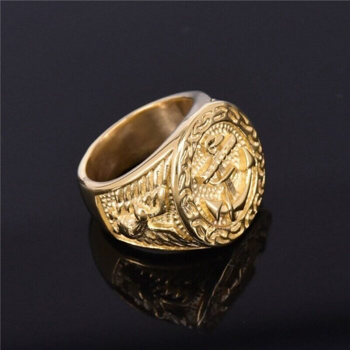 Fashion Trend Vintage Gold Men's Anchor Navy Hook Classic Party Ring Jewelry - Image 3