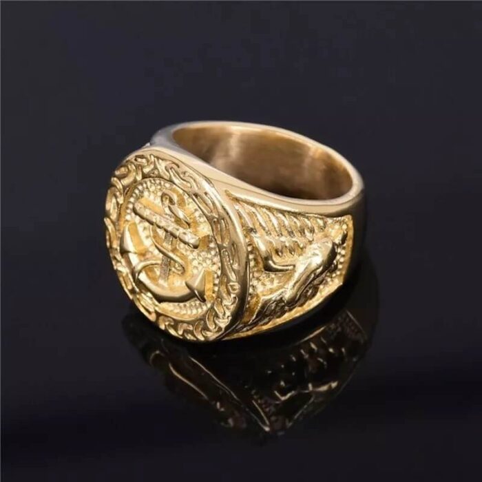 Fashion Trend Vintage Gold Men's Anchor Navy Hook Classic Party Ring Jewelry - Image 2