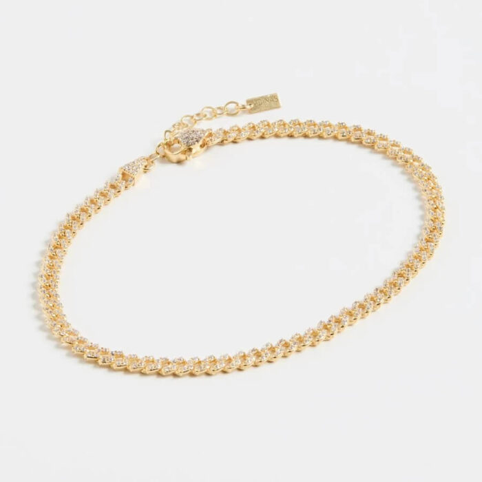 Adina's Jewels Baby Pave Cuban Link Chain Anklet in Gold - Image 4