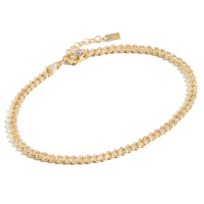 Adina's Jewels Baby Pave Cuban Link Chain Anklet in Gold - Image 5