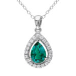 White Lab-Created Sapphire Necklace PearRound-cut Sterling Silver 18" - Image 2