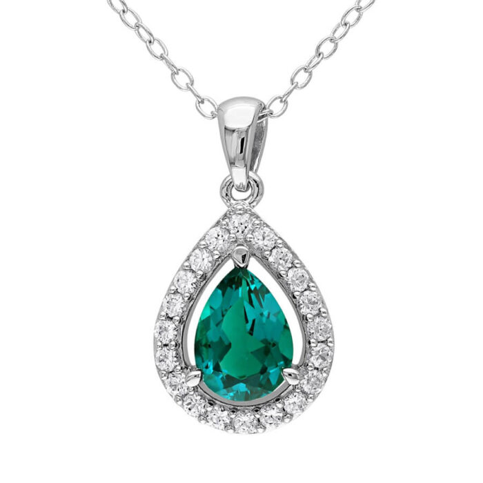 White Lab-Created Sapphire Necklace PearRound-cut Sterling Silver 18" - Image 2