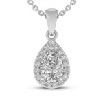 White Lab-Created Sapphire Necklace PearRound-cut Sterling Silver 18"
