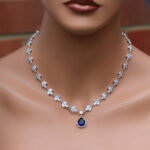 White Lab-Created Sapphire Necklace PearRound-cut Sterling Silver 18" - Image 6