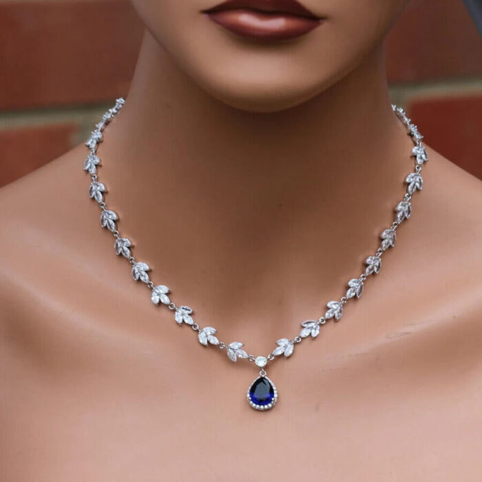 White Lab-Created Sapphire Necklace PearRound-cut Sterling Silver 18" - Image 6