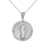 Sterling Silver CZ Saint Peter Engravable Circle Medallion Pendant Necklace - Image 2