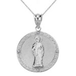 Sterling Silver CZ Saint Peter Engravable Circle Medallion Pendant Necklace