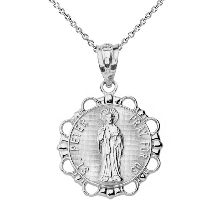 Sterling Silver CZ Saint Peter Engravable Circle Medallion Pendant Necklace (Small) .925 Sterling Silver Small | Factory Direct Jewelry - Image 5