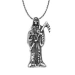 Sabrina Silver Sterling Silver Cubic Zirconia Santa Muerte Pendant Small Rhodium Finished, 1 1/4 inch Long - Image 2
