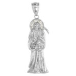 Sabrina Silver Sterling Silver Cubic Zirconia Santa Muerte Pendant Small Rhodium Finished, 1 1/4 inch Long
